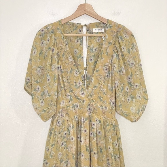 NWT Storia Clarity Tiered Ruffle Floral Maxi Dress Washed Yellow Large - Picture 7 of 16
